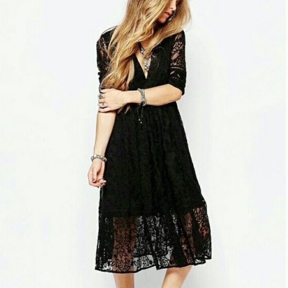 Free People Black Lace Midi Dress 2 - Picture 2 of 12